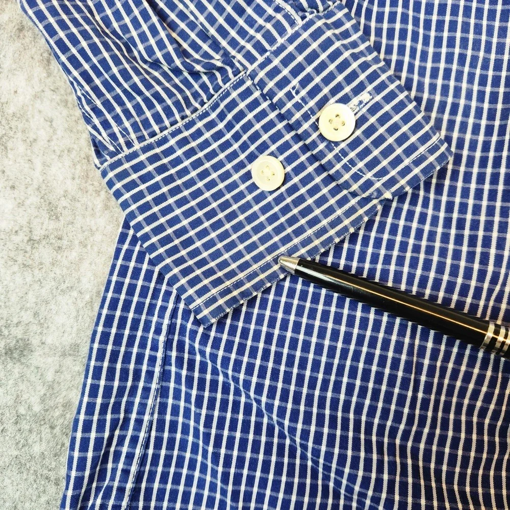Willis & Geiger Outfitters Shirt Mens Blue Graph Check Plaid Causal Pocket READ